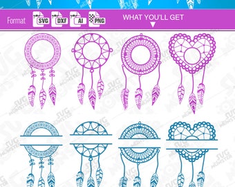 DREAM CATCHER svg SPLIT monogram svg Circle Border Heart svg Mandala Dxf Cutter heat transfer Cricut Silhouette mandala svg clipart diy 108