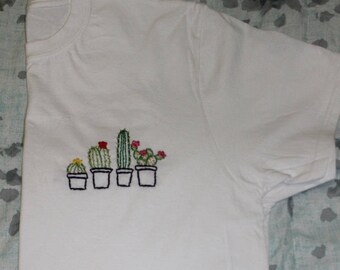 Group Cacti Pocket Sized Embroidered T-Shirt