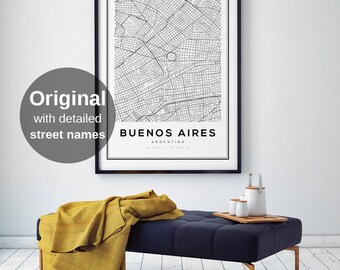 Buenos Aires Map Print, Argentina Map Print, City Map Print, Buenos Aires, Argentina Map Wall Art, Black and White Map, Modern Home Decor