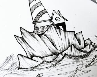 Lighthouse - Original Hand-Drawn Illustration