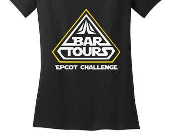 Bar Tours Epcot Food and Wine festival Beer Disney world shirt Black V Neck shirt misses and plus sizes ladies glitter gold tee