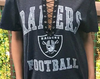 Oakland Raiders Lace Up Shirt, Lace Up Tee, Raiders Shirt