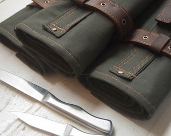 Canvas-Leather Knives | Chefs roll by Rojazul | Gifts for chef's | FREE PERSONALIZATION