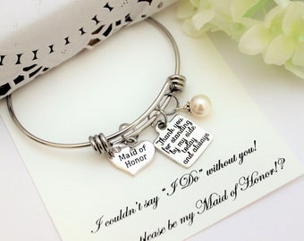 MAID OF HONOR Proposal, Maid of Honor Bracelet , Will you be My Maid of Honor, Adjustable Stainless Steel Bracelet Maid of Honor Gift