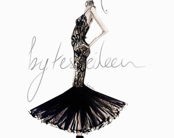 Balmain Resort 2018 Fashion Sketch in Black and White