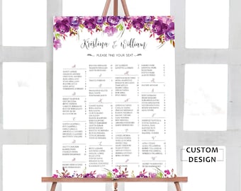 Wedding Seating Chart Alphabetical, Purple Wedding Seating Chart, Wedding Seating Chart, Wedding Seating Chart Poster, RUSH SERVICE