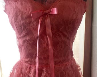 Vintage Pink Long Sleeves Prom Dress Pink Square Neckline Cocktail Dress Y6405