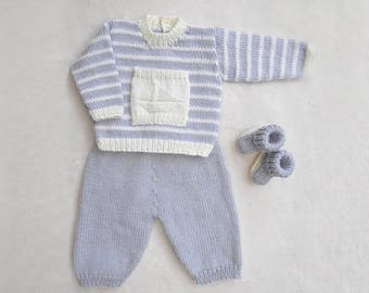 Baby Blue Amar Three Pieces Knitted Outfit For Newborn Copy main image 1