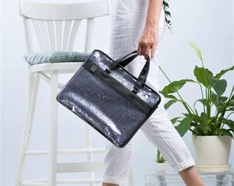 15% off - Unique laptop bag for women, glitter blue laptop case, vegan laptop bag, water proof laptop bag, college student gift