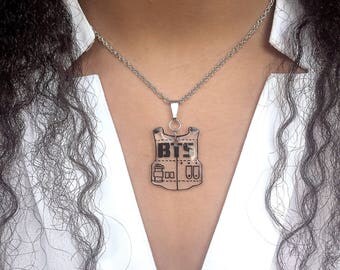 BTS KPOP Logo Necklace- Bangtan- Bullet Proof Vest Pendant
