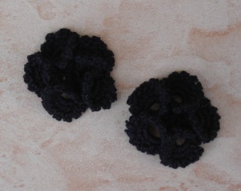 set of 2 black crochet 5 petal flowers