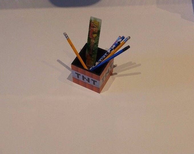 Minecraft inspired tnt pencil /pen pot desk tidy