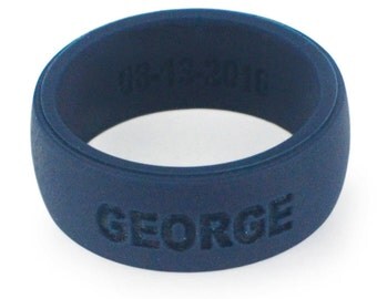 Personalized Silicone Ring Dark BLUE Anniversary Gift Premium Silicone Wedding Rings 8.7mm Wide(2mm Thick)Custom wedding Ring Bands Rubber