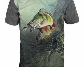 Men's 3d Print t-shirt, Short Sleeve Casual T-shirt, Graphic Slim Fit Tee Shirt, Funny Gift For Him, Fishing Perch Logo T-shirt