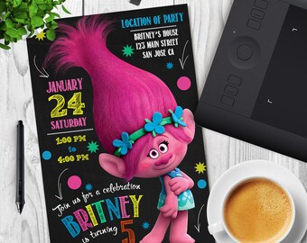 Trolls Birthday Invitation, Trolls invitation, Trolls Digital Invitation, Trolls Party, Trolls poppy, Trolls, Trolls invitations