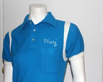 Mary Coboconk Legion Rockabilly Small Blue Hilton Bowling Shirt Vintage 1960s