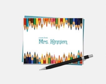 Personalized Note Cards, Teacher Gifts, Pencil, Personalized Stationery for Teachers, Teacher Supplies, Stationary, Folded Notecards