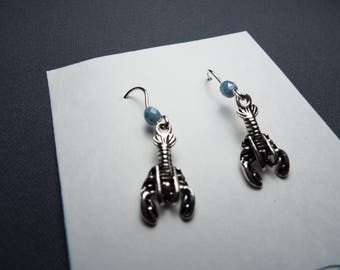 Lobster Earrings Sterling silver ear wires Choice of blue or red bead