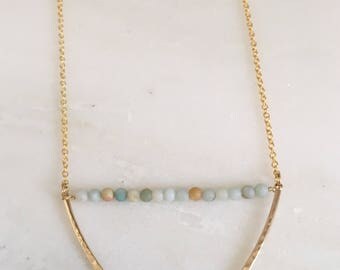 Amazonite and Gold V Necklace