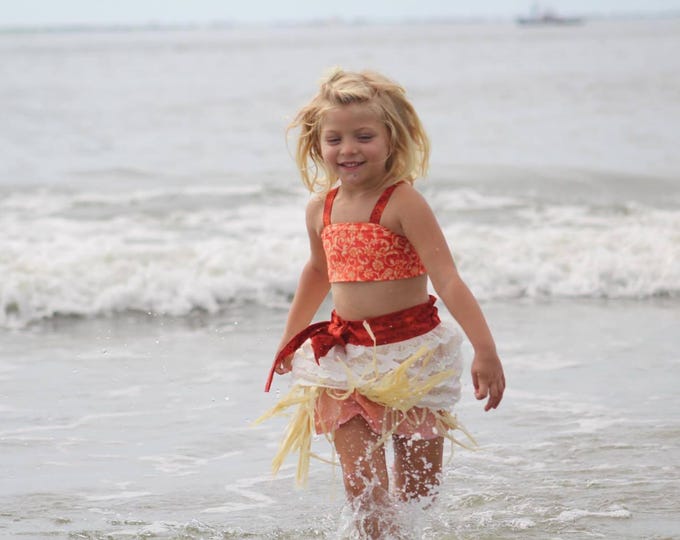 Moana Birthday Costume - Moana Party Dress - Moana Toddler Costume - Girls Grass Skirt - Moana Outfit - hand made - 12 months to 8 years