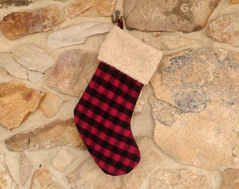 Pink Buffalo Plaid Wool Christmas Stocking Personalized