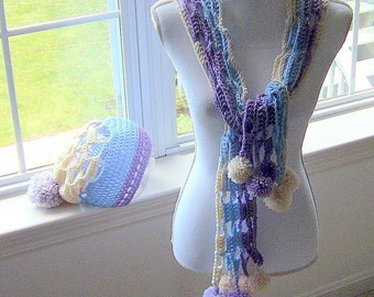 Womens Scarf and Beanie, Slouchy Beanie and Scarf, Pom Pom Scarf, Pom Pom Beanie, Hat and Scarf