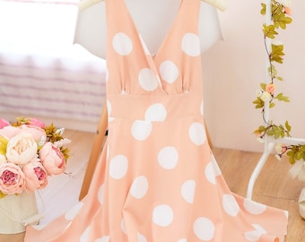 Small size SALE Beige dress Navy dress Polka dot dress Beige party dress spring summer sundress Beige bridesmaid dress Navy white dresses