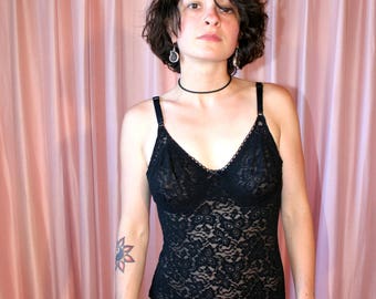 Sheer Black Lace Stretch Bodysuit, Underwire