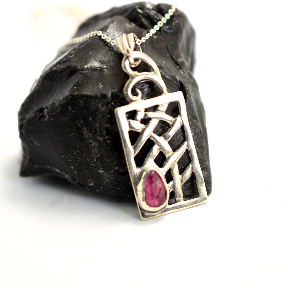 Raw ruby pendant in sterling silver ruby gemstone necklace