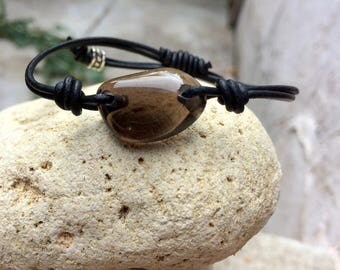 Apache Tear and Leather Bracelet