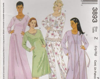 Pajamas, Nightgown & Robe Pattern McCalls 3893 Sizes L, XL Uncut