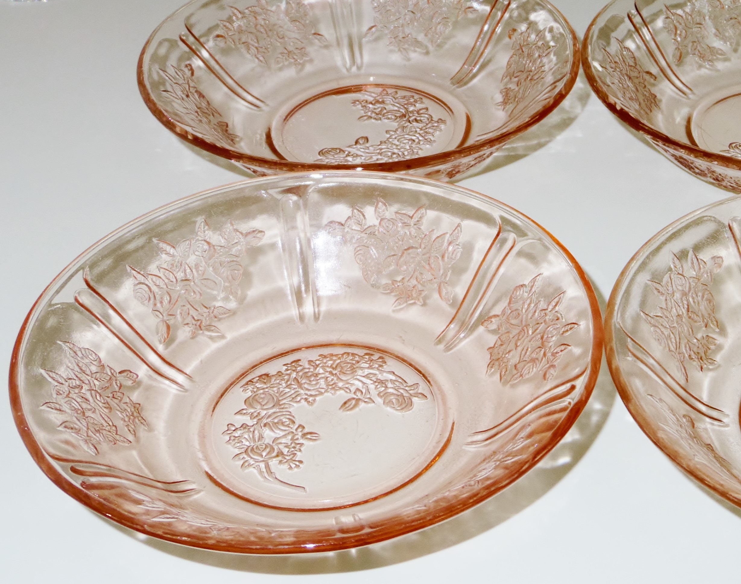 4 Cereal Bowls FEDERAL SHARON PINK Depression Glass 6