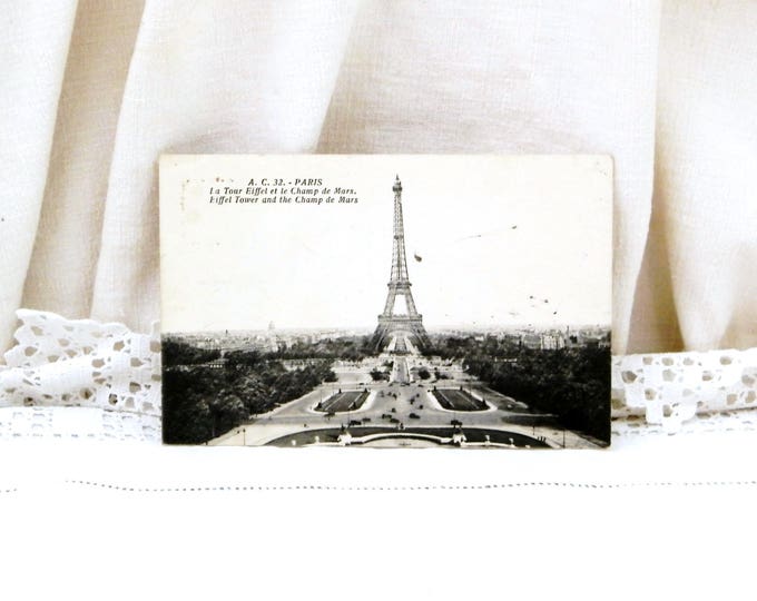 Antique French Black and White Postcard View of The Eiffel Tower and the Champ de Mars in Paris Posted in 1936, Parisian, Deltiology
