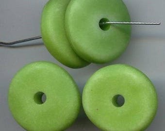 18 Vintage Washed Green Matte Acrylic 7x24mm. Nugget Disc Spacer Beads 5717