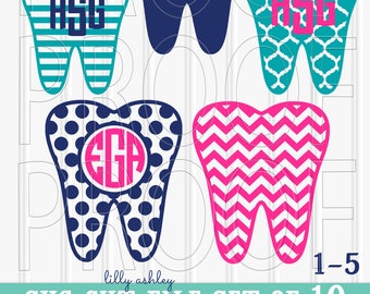 Monogram SVG File set for monograms includes 10 tooth cut files SVG/png/jpg-Letters Not Included- hygenist svg tooth svg tooth monogram