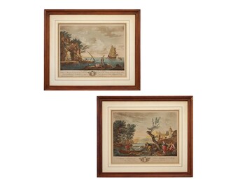Pair Engravings d'apres Vernet Le Choix du Poisson and 2de. Vue du Levant