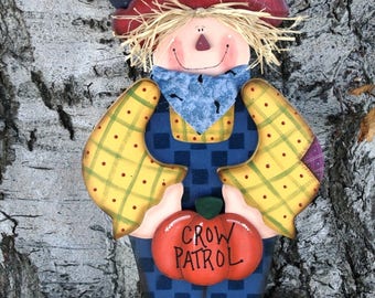 Fall - Autumn Wood Scarecrow with Pumpkin and Crow - Thanksgiving Yard Art - Welcome Decoration