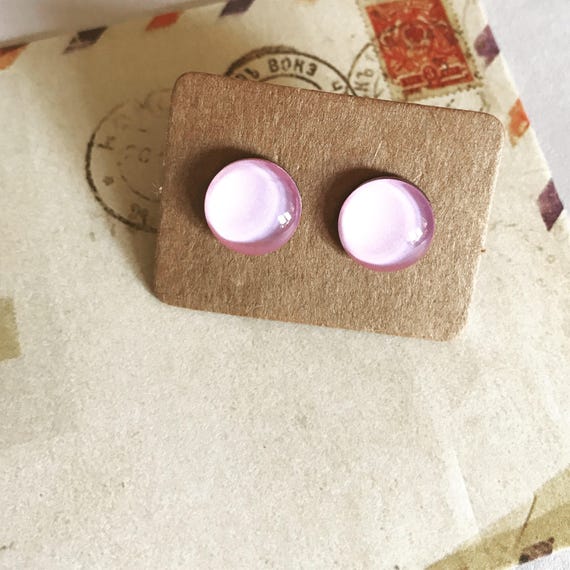 Very Pale Pink Glass Stud Earrings. Hypoallergenic surgical steel glass tile.