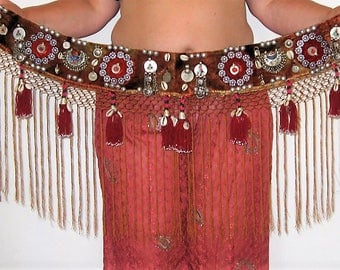 Tribal belt,Brown tribal belt,Tribal tassel belt,Tribal fusion,Tribal fusion ATS belt,Tribal fringe belt,Shell belt,Belly dance belt