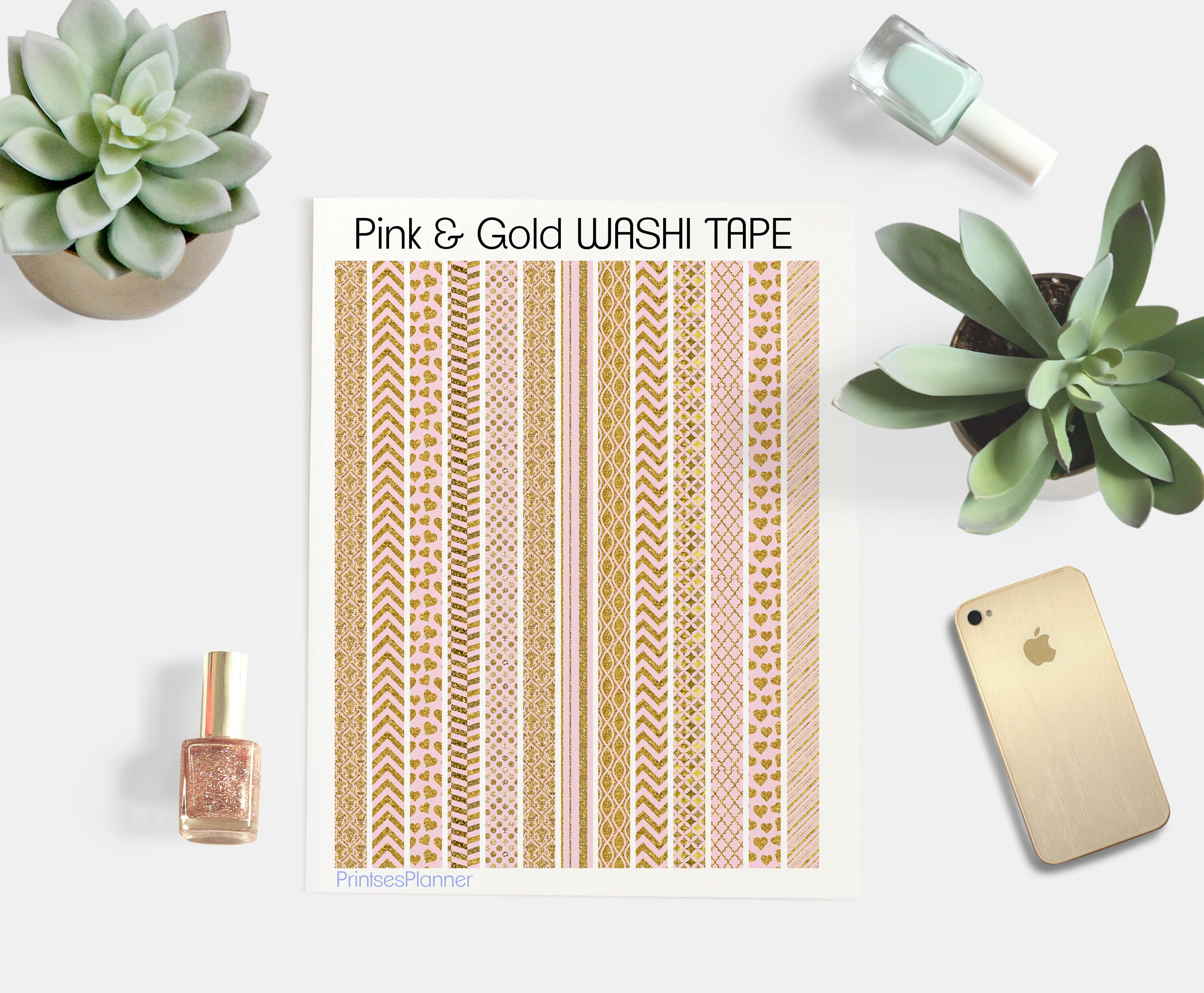 pink gold foil washi tape printable planner stickers planner
