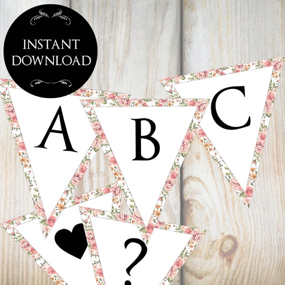 Vintage Alphabet Bunting Printable Floral Banner Floral