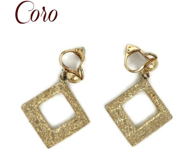 Vintage Coro Dangling Glitter Earrings, Gold Tone Glitter Clip-ons