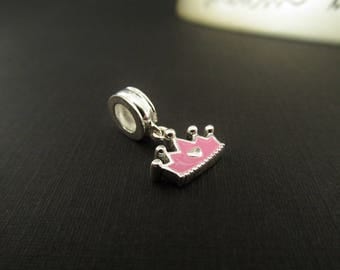 925 Sterling Silver Charm - GENUINE Licensed Commercial Disney Charm - Forever a Princess Pink Crown Charm - DIY Jewelry Parts / Supplies