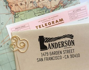Custom Return Address Stamp with a saw, lumberjack, personal gift for holidays, wedding, housewarming gift, self inking stamp