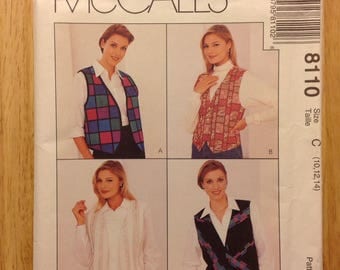 1996 embellish vest shirt, McCall 8110 miss size 10, 12, 14, Factory Fold, Creative Woman sewing pattern by Nancy Zieman, vintage OOP supply