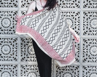 Coton shawl with block printed tribal ornaments