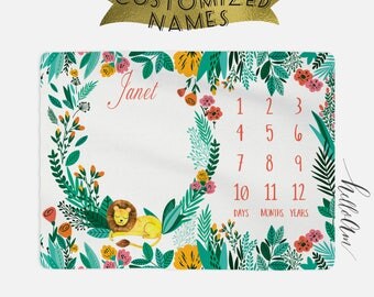 Baby Month Milestone Blanket- Custom baby blanket - Personalized Baby Blanket - Track Growth and Age - New Mom Baby Shower Gift - Baby