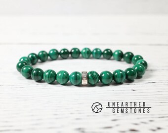 AAA Natural Malachite Bracelet - Genuine Malachite Jewelry, Healing Stones and Crystals, Mens Bracelet, Yoga Jewelry