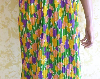 70's "Robert-David Morton" Accordion Pleated Polyester Print Maxi