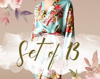 Bridesmaid robes set of 13, bridesmaid robes, Floral Satin Robe, Maid of Honor Robes